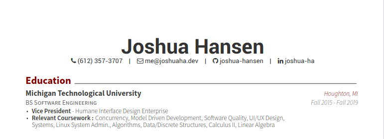 Joshua Hansen's Resume